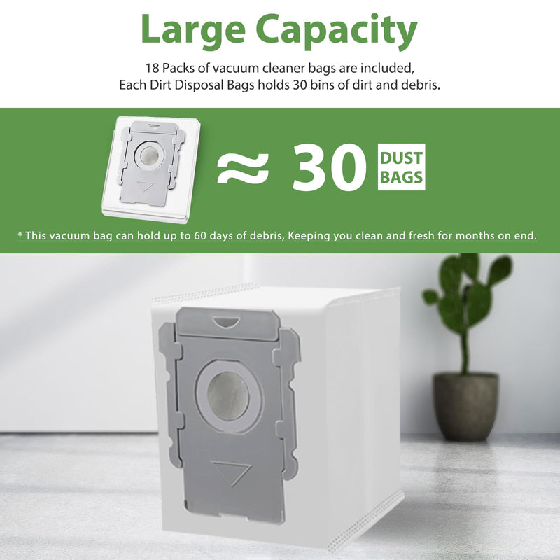 [Australia - AusPower] - 18 Pack Vacuum Bags for iRobot Roomba i7 i7+ i8 i8+ i3 i3+ i4 i4+ j7 j7+ j9+ s9 105 405 505 705 Combo, i, s, j, 100, 400, 500, Max 705 Combo Vac Series, All Clean Base Automatic Dirt Disposal Bags 18 Pack 