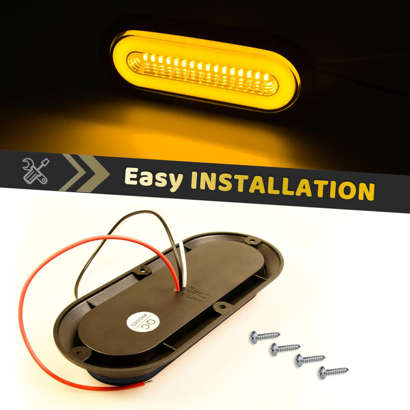 [Australia - AusPower] - 2Pcs 6" inch Smoked Lens Oval Amber Halo 52 LEDs Trailer Lights w/Flange Surface Mount Park Turn Signal Tail Indicator Marker Light【Patented】 Submersible IP67 for Boat/Truck/RV/Van,DC12V 