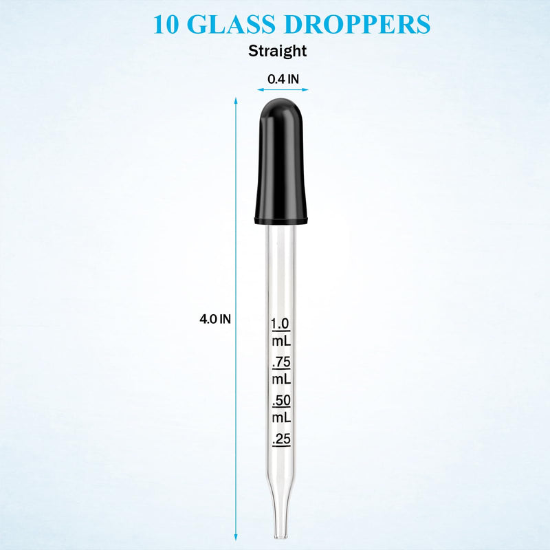 [Australia - AusPower] - Herain Dropper Pipette-10 Pcs, 1ml Glass Eye Dropper for Medicine, Essential Oil, Crafts, Skincare, Scientific Experiments, Measuring and Transferring a Variety of Liquids Small Rubber Bulb-10pcs 
