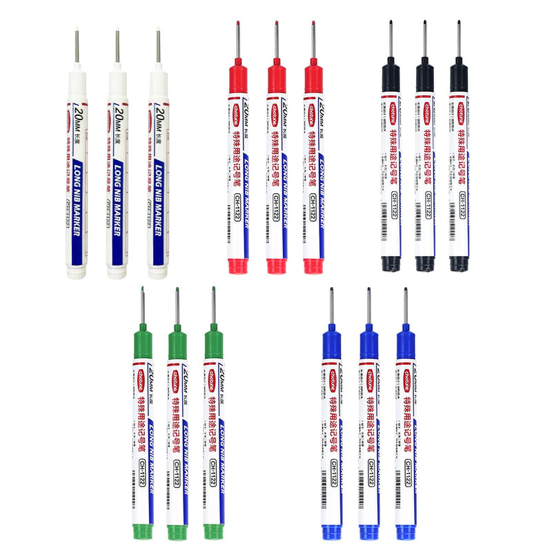 Long Head Deep Hole Marker Pens, 15PCS Long Nib Marker 20mm Quick Dry Waterproof Long Nose Markers for Carpenter Woodworking Construction Metal 15 Permanent marker