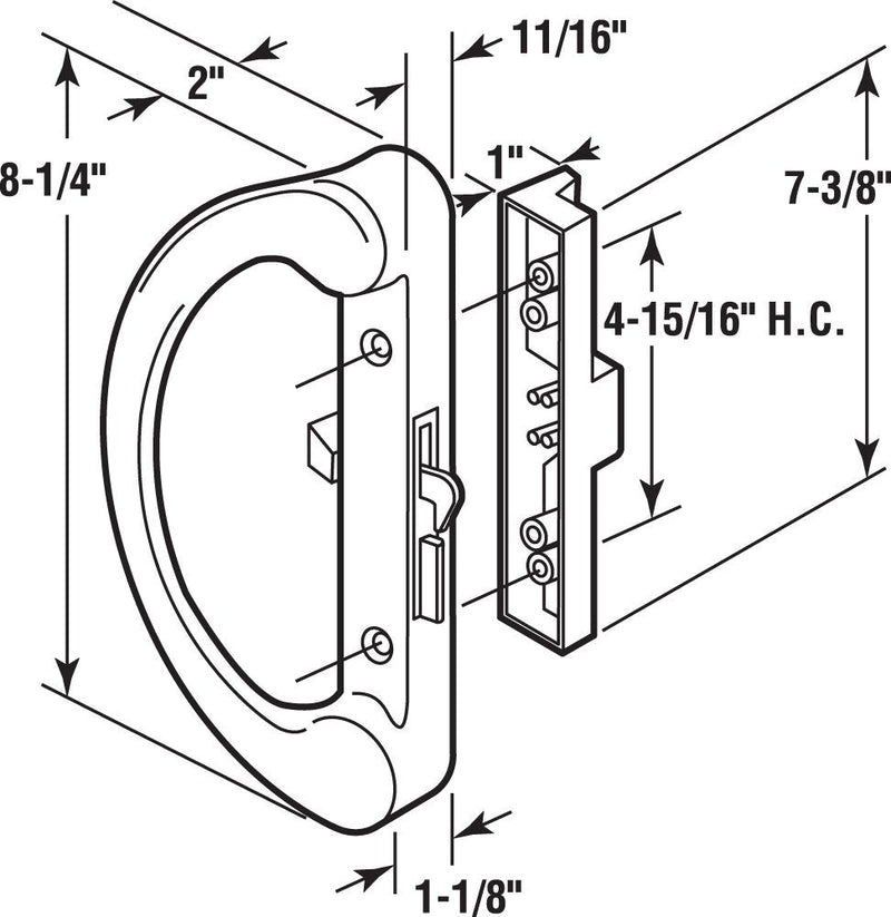 Prime-Line C 1253 Diecast Hook Latch Sliding Door Handle, White (1 Set) | 1 Set