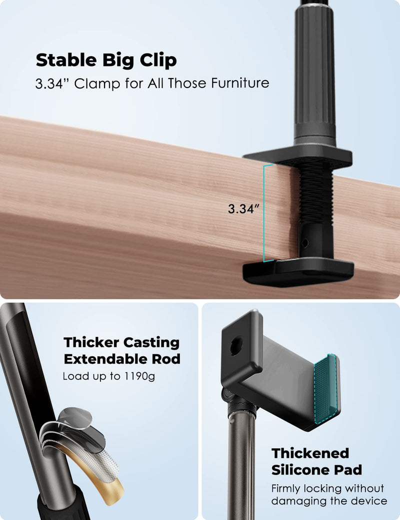 [Australia - AusPower] - Viozon Phone Holder, Flexible Long Arm,Overhead Mount,360° Angle Adjustable,Aluminum Alloy, C Clamp for Headboard Bedside&Table&Desk,Compatible with 3.5"-6.9" Phone,iPhone 16 15Plus / Pro Max Black 