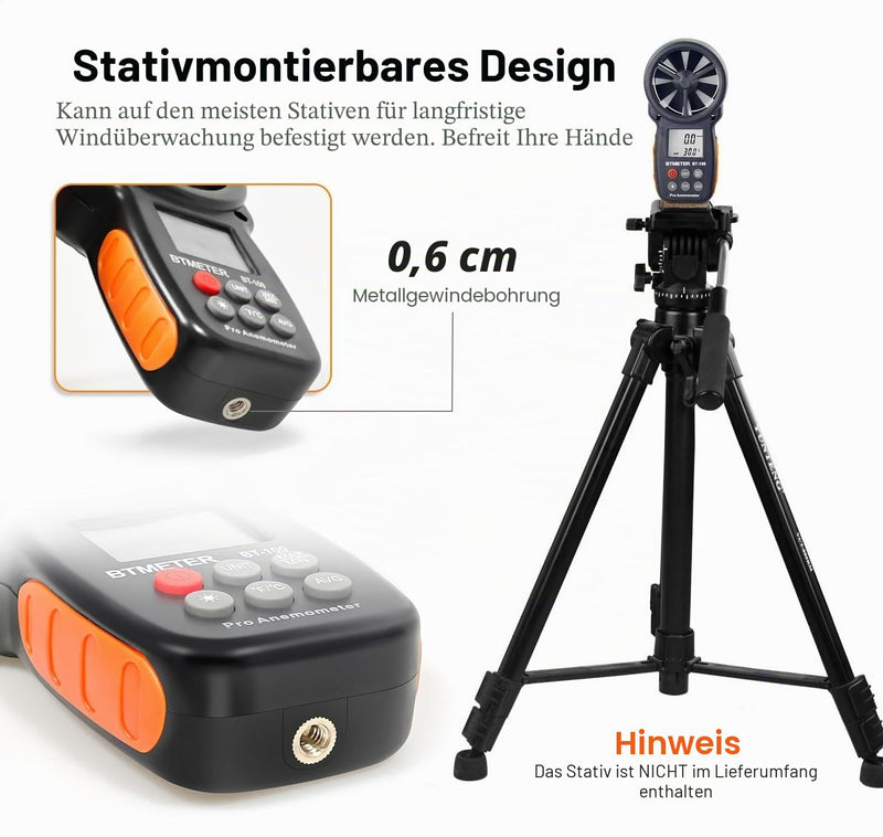 BTMETER BT-100 Wind Gauge, Digital Anemometer with Temperature (℃/℉), 5 Units for HVAC Ventilation, Drone Flight Shooting, Surfing