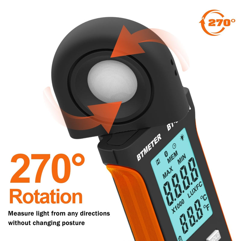 BTMETER Light Lux Meter Logger BT-5000A, Digital Lumen Tester Measure Lighting Level Intensity 0.1~400,000 Lux(0.1~40,000 FC) Foot Candle Luxometer with Data Logging for Plant Grow Aquarium