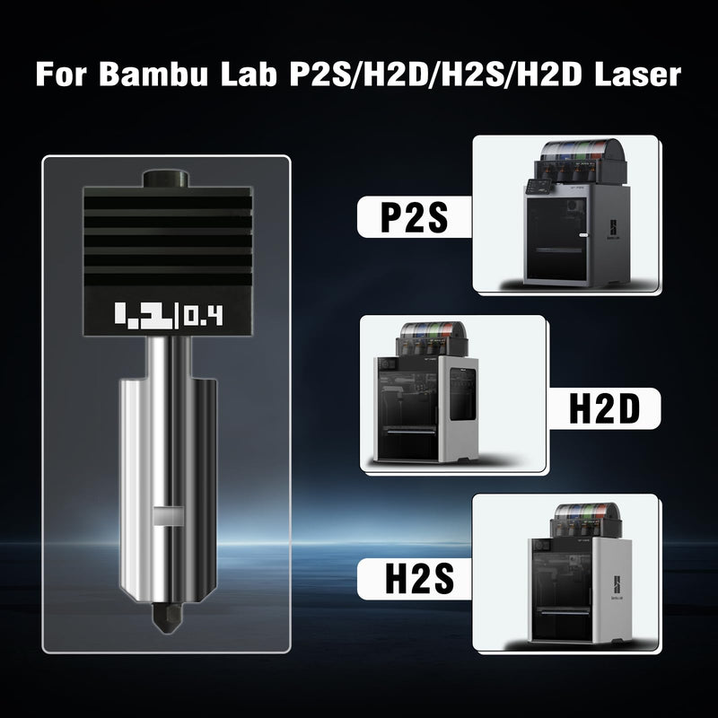 4-Pack Bamboo Lab H2/P2S Hotend for H2S/H2D/H2C/P2S 3D Printer, Quick Swap Hardened Steel Nozzle Assembly 0.2mm 0.4mm 0.6mm 0.8mm for High Speed 3D Printing, H2 Extruder Print Head,3D Printer Parts Hotend Kit(0.2mm 0.4mm 0.6mm 0.8mm)
