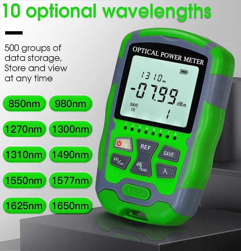 [Australia - AusPower] - Fiber Optic Tester Fiber Light Power Meter -70~+10dBm, SC/FC/ST Universal Interface Built-in 10Km Fault Detector with FC to LC Adapter 
