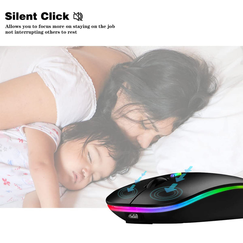 [Australia - AusPower] - Wireless Bluetooth Mouse,LED Rechargeable Silent Slim Laptop Mouse,Portable(BT5.2/3.0 and USB 2.4G) Dual Mode Computer Mice,for Apple Laptop,ipad Tablet,Desktop,Mac,Phone. (Black Mouse) Black Wireless Bluetooth Mouse 
