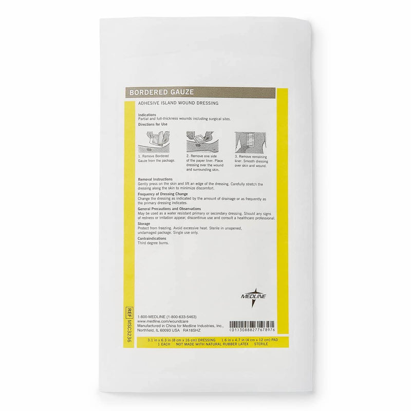 [Australia - AusPower] - Medline Sterile Bordered Gauze, 3" x 6" with 1.5" x 4" Pad (Pack of 15) 15 Count 