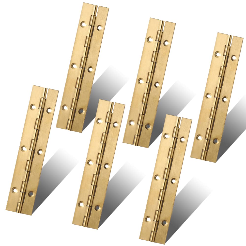 6 Inch Gold Stainless Steel Piano Hinges, 6 Pcs Continuous & Piano Hinge with Holes, Heavy Duty Piano Hinge 0.04" Leaf Thickness, 1.2'' Open Width for Furniture Cabinet Door Wooden Box Woodworking 6 Inch