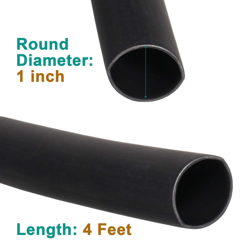 [Australia - AusPower] - 1 inch (Diameter) 3:1 Waterproof Heat Shrink Tubing Kit, Large Marine Dual Wall Adhesive Shrinkable Wire Wrap Tube, Insulation Sealing Wear-Resistant Cable Protector by YUKSY (4ft, Black) 1" (4ft, Black) 