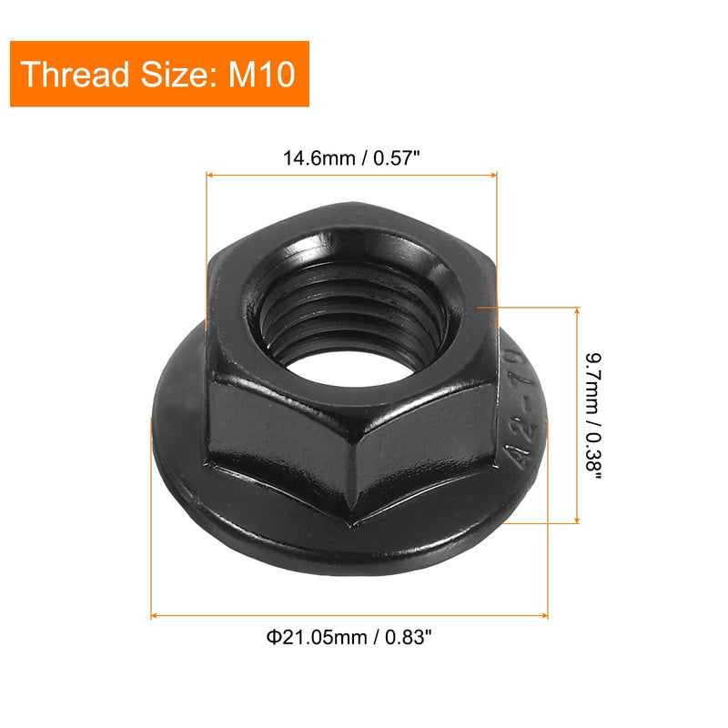 [Australia - AusPower] - uxcell M10x1.25mm Serrated Flange Hex Lock Nuts, 20Pcs 304 Stainless Steel Non-Slip Metric Hexagon Flange Nut, Full Thread, Bright Finish, Black 20 