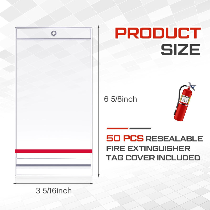 Faccito 50 Pcs Resealable Fire Extinguisher Tag Cover Waterproof Clear Fire Extinguisher Inspection Tag Covers Plastic Sleeve Annual Card Holder Label Bags