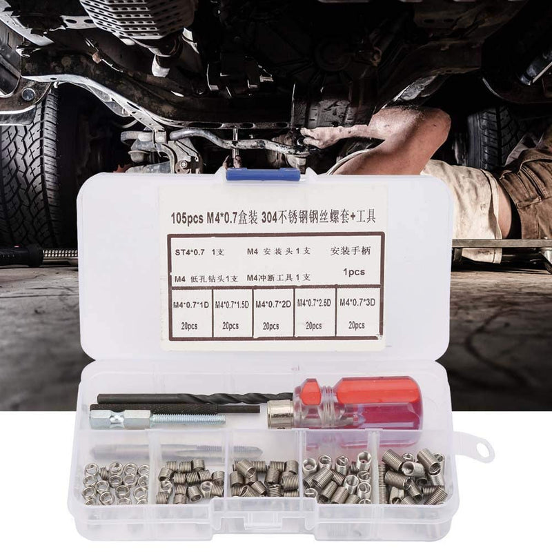 [Australia - AusPower] - 105pcs Threaded Inserts Repair Kit Stainless Steel Helicoil Type Wire Insert Installation Set (M4 x 0.7) M4 x 0.7 
