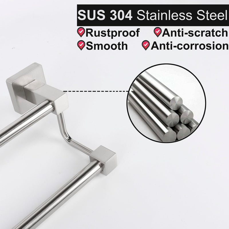 TocTen Double Bath Towel Bar - Thicken SUS304 Stainless Steel Towel Rack for Bathroom, Bathroom Accessories Double Towel Rod Heavy Duty Wall Mounted Square Towel Holder(Brushed Nickel, 30 INCH) Brushed Nickel Square 30 Inch