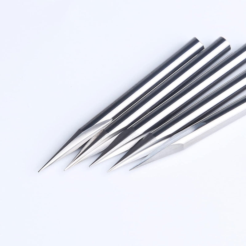 HUHAO V Groove CNC Wood Engraving Bit, 1/8 Shank, 20 Degree 0.1mm Carbide Tip Engraving Bits,2 Flute Straight & V-Bit Woodworking Carving Bit Tool for Plywood, MDF Lettering Sign Making ø3.175*20°*0.1mm 5pcs