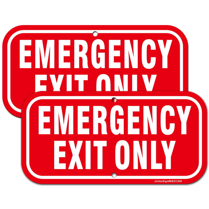 (2 Pack) Emergency Exit Only Signs, 12" x 6" Emergency Exit Sign, Rust Free Reflective Aluminum, Fade/Weather Resistant, UV Protected, Indoor/Outdoor Use, Easy to Install