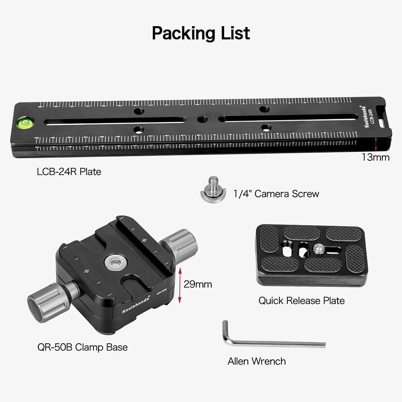 [Australia - AusPower] - Koolehaoda 240mm Rail Nodal Slide Quick Release Plate Clamp Camera Tripod Bracket Mount Compatible with Arca Swiss, Angle Adjustable for Camera Tripod Ball Head (LCB-24R) LCB-24 