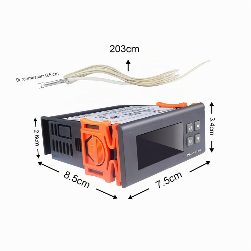 KETOTEK Temperature Controller with Sensor 230 V 30 A, Digital Thermostat Relay -30 °C ~ 300 °C, Temperature Switch Cooling Heating Temperature Control for Incubator Reptiles 30 A -30 ~ 300 °C