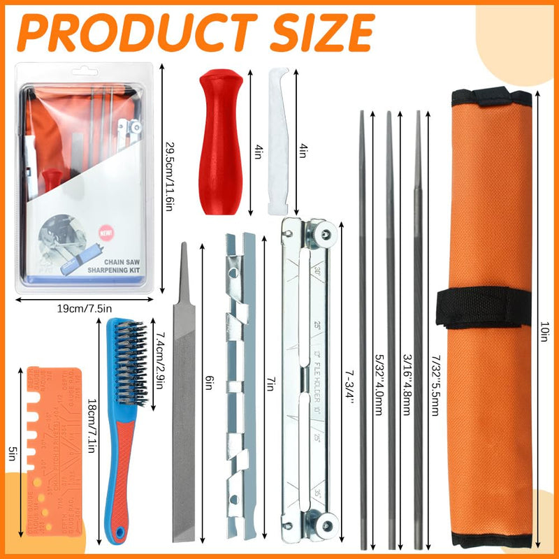 [Australia - AusPower] - ADERTOS Chainsaw File Set 4.0/4.8/5.5 mm 11 Pieces Sharpening Set Saw Chain File Set Universal File Set File Kit for Sharpening Includes Round File Sharpening Guides Depth Gauge Flat File for Chain 