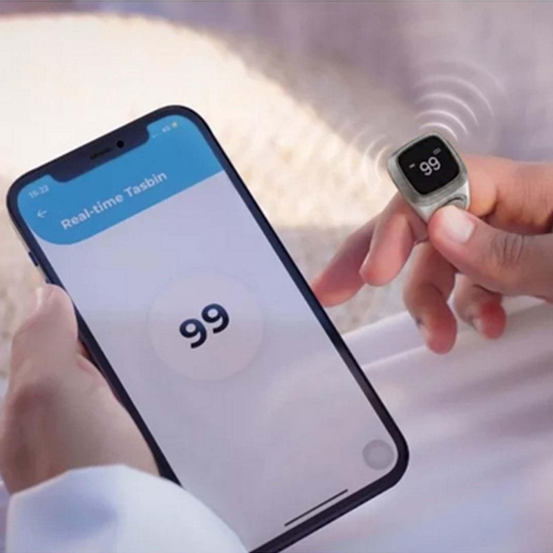 Smart Bluetooth Finger Counter, Smart Muslim Electronic Counter, Rechargeable Step Counting APP Support 0.49in Screen 20MM
