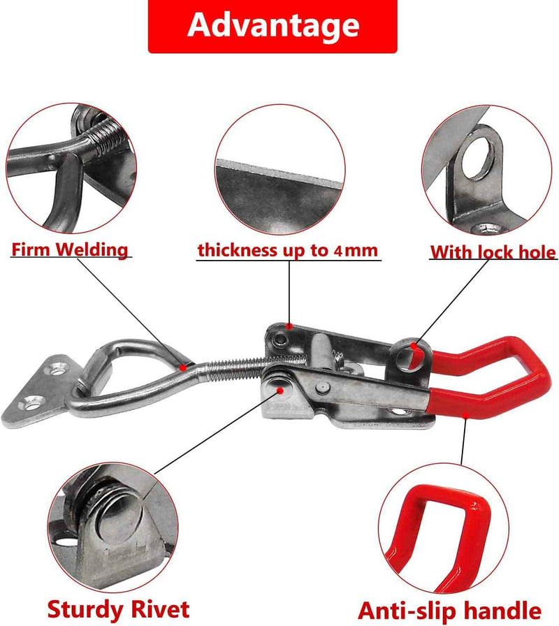 [Australia - AusPower] - 4003 Toggle Latch Clamp, 304 Stainless Steel Adjustable Toggle Latches With Lock Hole, 1320Lbs Holding Capacity Heavy Duty Toggle Clamp for Smoker Lid Jig, ToolBox Case, 2pack 4003-2pcs(304 Stainless Steel) 