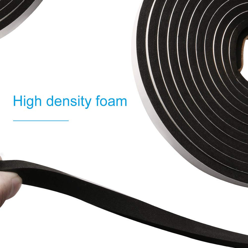 2 Rolls Foam Tape Weatheratrip for Door Window Insulation, Single Sided Foam Strips Adhesive, High Density Foam Seal Tape, Closed Cell Foam Seal Strip Tape(1/2"Wx1/4"Tx32FT, Black) 1/2"W x 1/4"T x 32FT