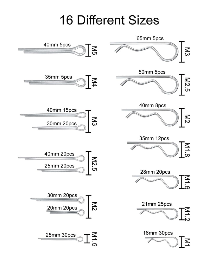 [Australia - AusPower] - 260 Pcs Cotter Pins Assortment Kit - 16 Sizes Hardware Pins Set 304 Stainless Steel Hitch Pin Clip Small Carter Pins Used for Automotive, Trailer Hitch,Lawn Mower 260pcs-Assortment kit 
