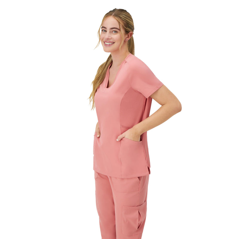 [Australia - AusPower] - Hanes Women's Scrubs Healthcare Top, Moisture-Wicking Stretch Scrub Shirts, Ribbed Side Panels Medium Rose Ranch Pink 
