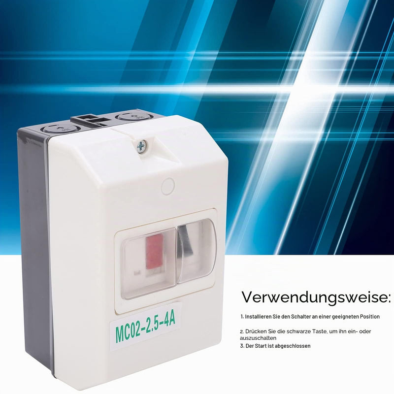 Fafeicy MC02‑2.5‑4A 220V/380V IP55 50/60Hz Motor Circuit Breaker, ABS Electric Waterproof Circuit Breaker, Used as Insulator, to Protect Power Distribution Lines