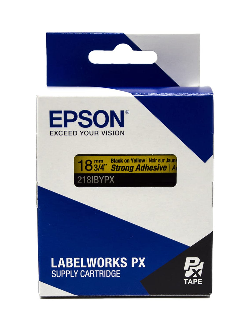 [Australia - AusPower] - Epson LABELWORKS 218IBYPX Genuine PET Tape Cartridge - Black on Yellow Strong Adhesive Standard Industrial Label Maker Tape - 3/4" (18MM) Wide, 30 ft 