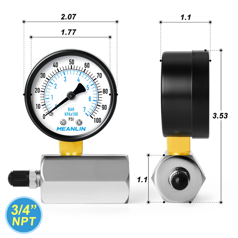 [Australia - AusPower] - MEANLIN MEASURE 0-100Psi 2"Steel Double Graduated Air Test Pressure gauges, 3/4" FNPT Connection, -3-2-3% Accuracy Chrome Body 