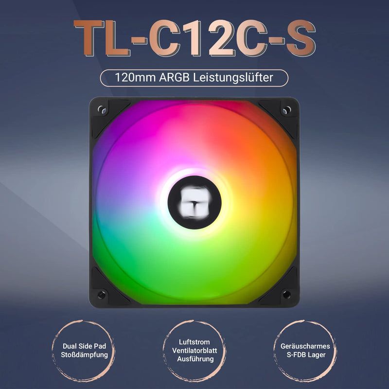 [Australia - AusPower] - Thermalright TL-C12C-S CPU Fan 120 mm ARGB Case Cooler Fan, 4-Pin PWM Quiet Computer Fan with S-FDB Bearings Included, Up to 1550RPM 