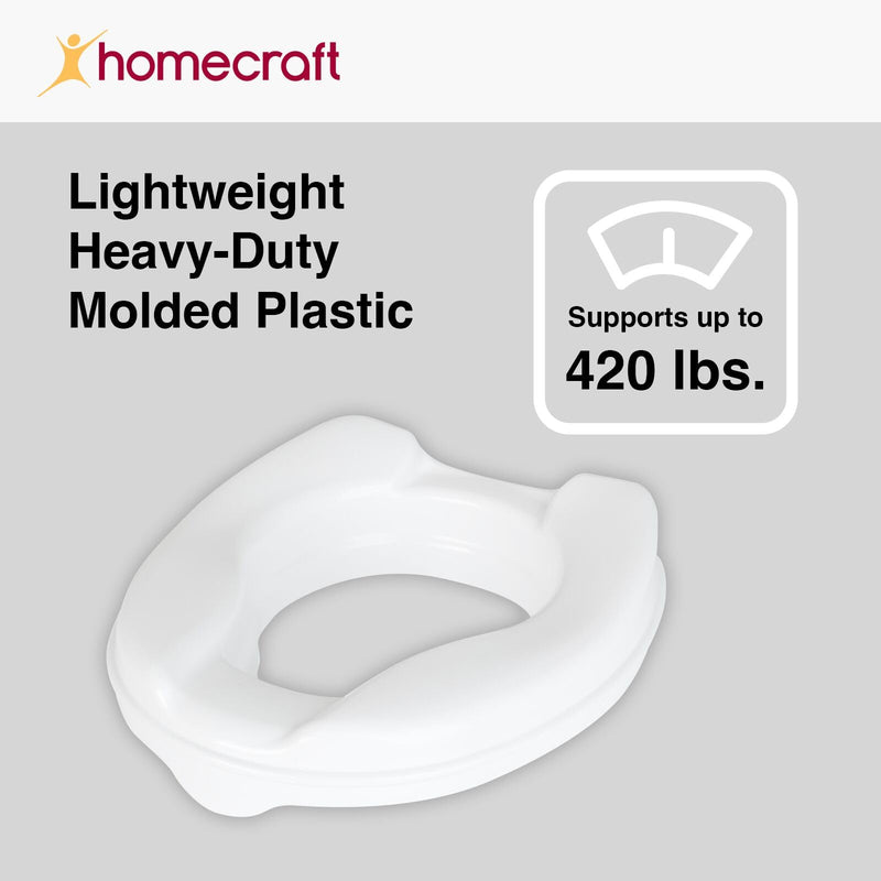 Homecraft Savanah Raised Toilet Seat, 2" High Elevated Toilet Seat Locks Onto Standard Toilets, Portable Assistance Commode Seat with Sturdy Brackets, Medical Aid for Elderly, Disabled, Limited Mobility
