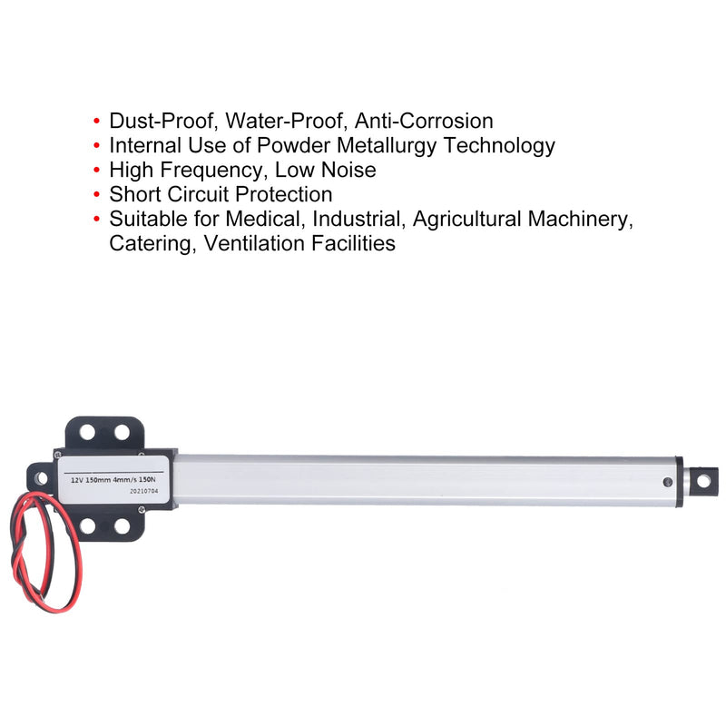[Australia - AusPower] - Micro Linear Actuator, Mini Electric Linear Actuator Stroke 6" 12V DC, Built in Limit Switch, High Speed Low Noise, Mini Waterproof Motion Actuator for Sofa Massage Recliner Home(30mm/s-20N) 