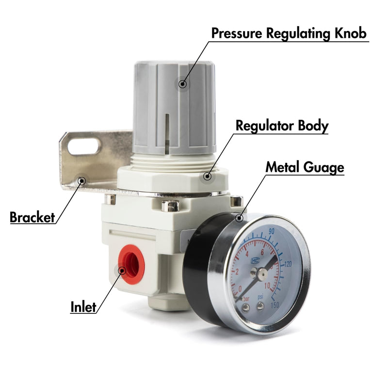 [Australia - AusPower] - 1/4" NPT Air Pressure Regulator | Air Regulator for Compressor|Air Compressor Regulator |Air Drying System |150 psi Steel-Protected Gauge 1/4" NPT 