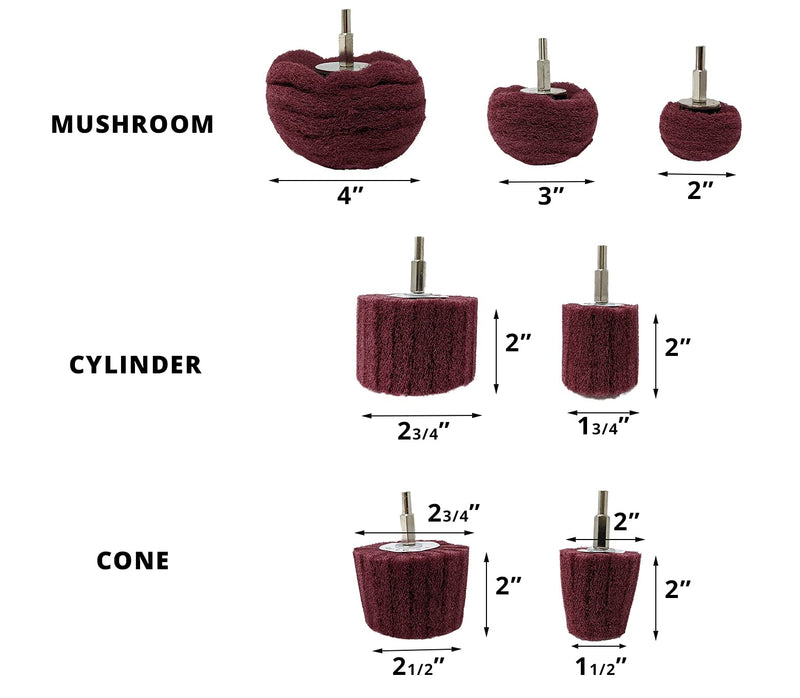 [Australia - AusPower] - LINE10 Tools 7pk Non Woven Abrasive Drill Buffing Attachment Set, Red, Medium 