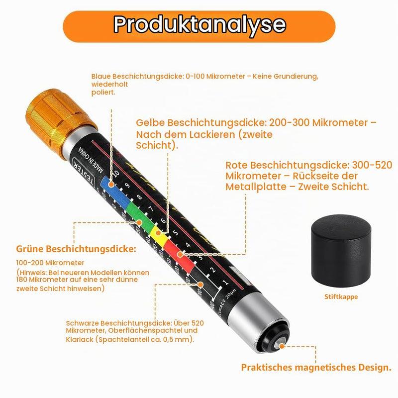 Magnetic Paint Thickness Gauge, Paint Thickness Gauge for Motor Vehicles, with a Tread Depth Gauge, Waterproof and Portable, Body Damage Detector, with Magnetic Probe Scale