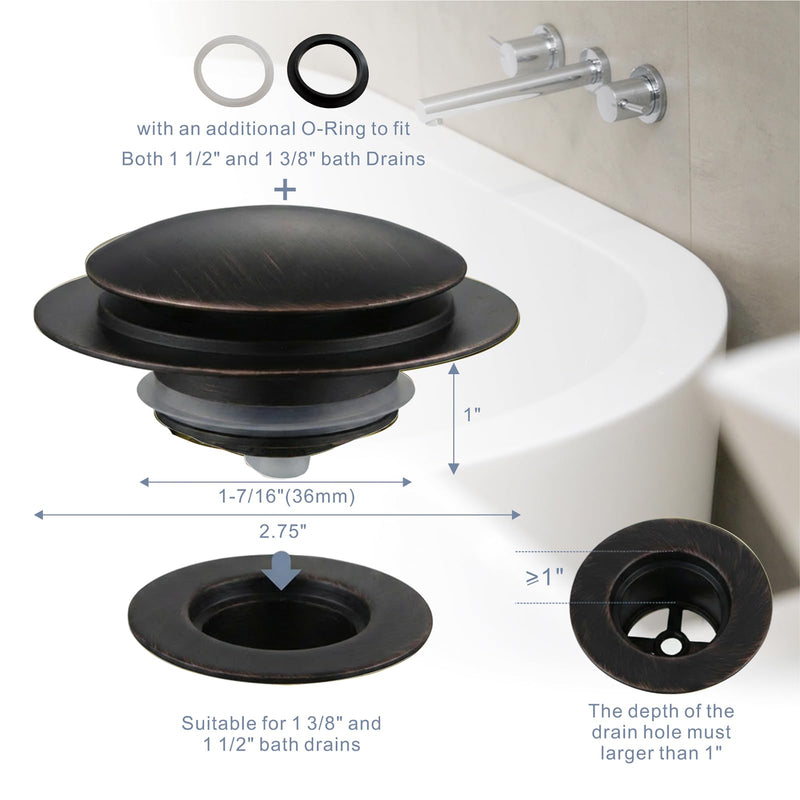 Oil Rubbed Bronze Bathtub Drain Stopper, Hidrop Universal Toe Touch Pop Up Bath Drain, Tip Toe Tub Drain Stopper Conversion Kit, Replaces Lift and Turn, Tip-Toe and Trip Lever Drains, EZ Install (ORB) Oil Rubbed Bronze