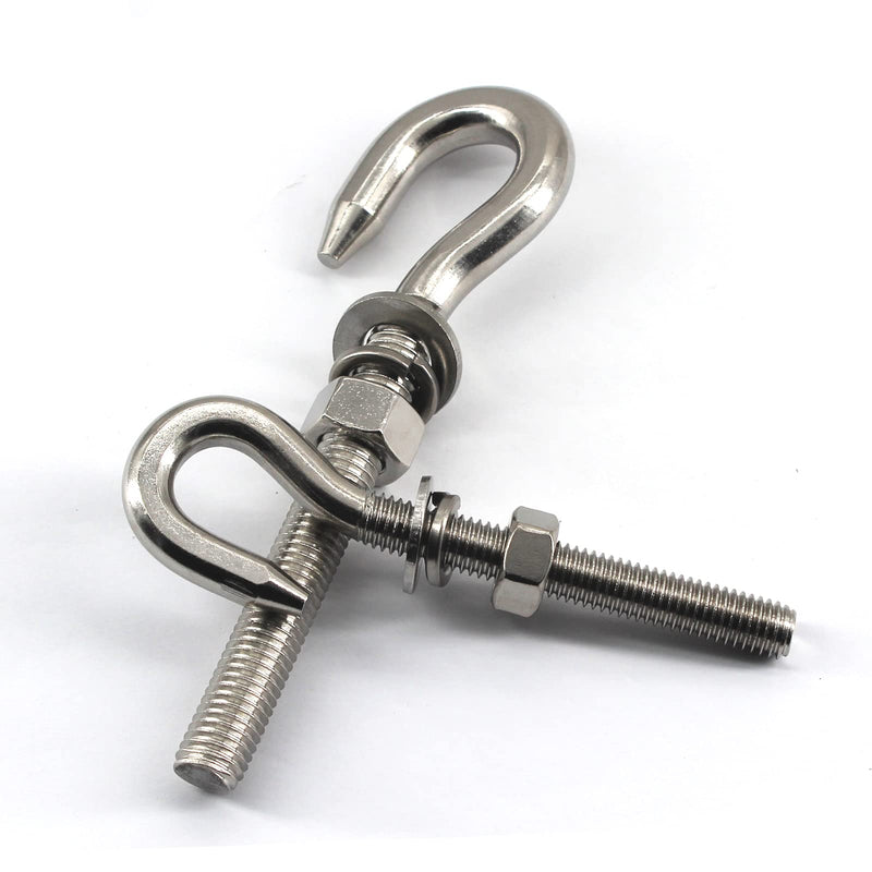 [Australia - AusPower] - 16Pcs M5 Stainless Steel Eye Bolt with Nut and Washers Long Shank Threaded Rod Round Hook Eyelet Bolt Screw 