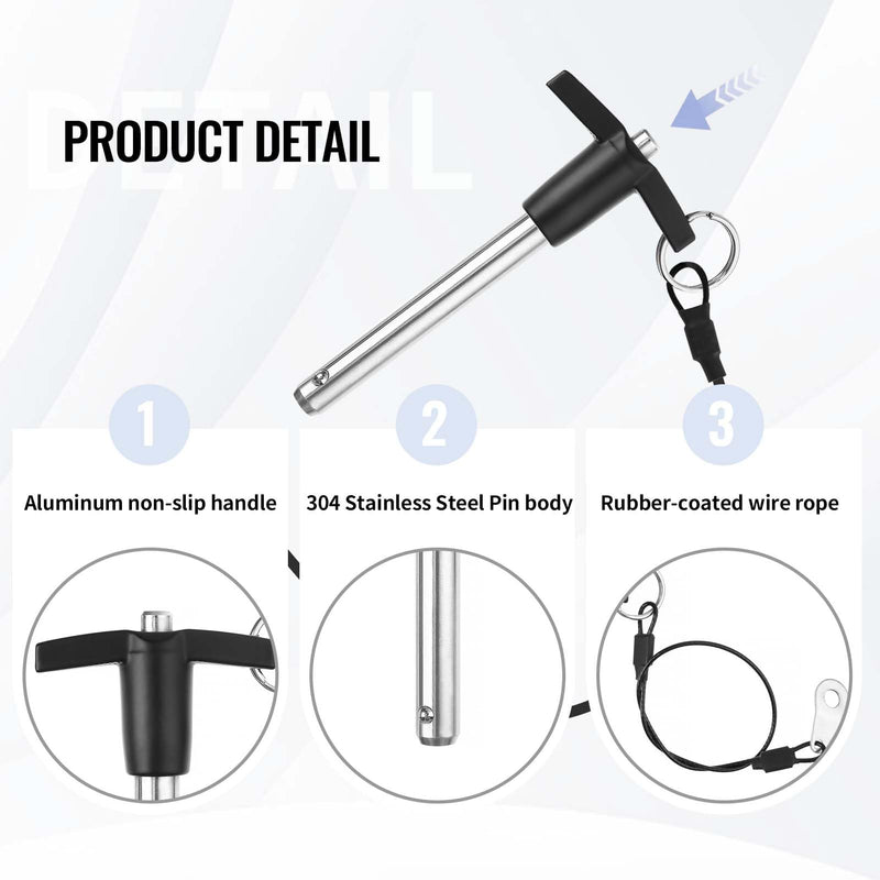 4 Pack T Handle Quick Release Pin 3/8 Inch Diameter,304 Stainless Steel Ball Locking Pin with Push Button Lanyard Usable Length 3.94"(9.5mm x 100mm) 9.5mm-100mm 4