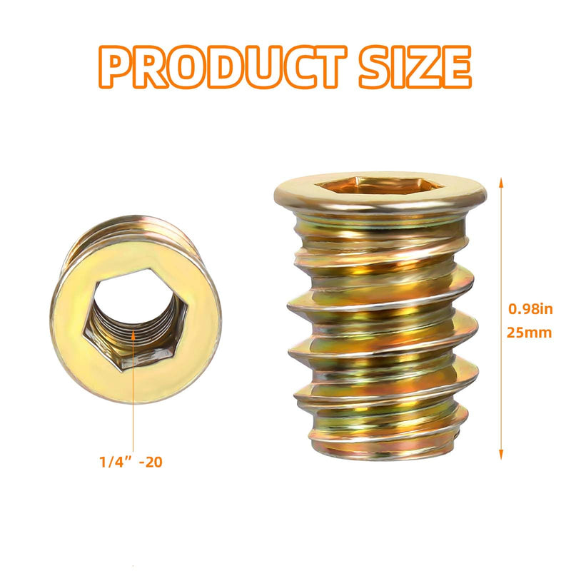 [Australia - AusPower] - 1/4-20 x 25mm Wood Inserts Bolt Furniture Screw in Nut Threaded Fastener Connector Hex Socket Drive for Wood Furniture, 25 PCS 1/4-20 x 25mm 