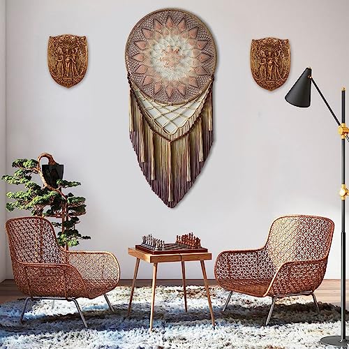 Pinra Triple Moon Wall Decor Pagan Wiccan Triple Goddess Maiden Mother Crone Shield Statue Celtic Wall Art Irish Feminism Gods Hanging Shield Wall Plaque Sculpture Khaki