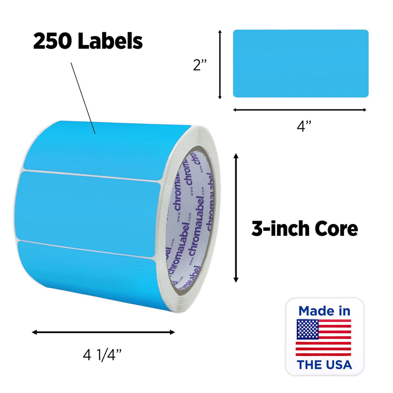 ChromaLabel 2 x 4 inch Permanent Color Code Rectangle Labels, 250 Stickers per Roll, Light Blue