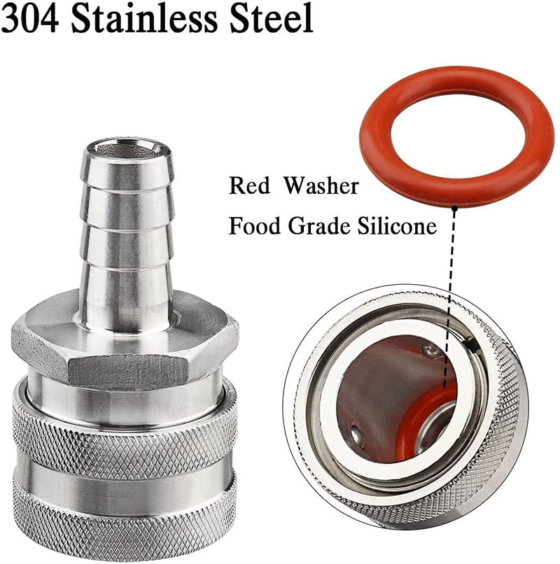 [Australia - AusPower] - FERRODAY Stainless Steel Quick Disconnect Set 1/2 NPT Female Disconnect 1/2" Barb Brewing Quick Disconnect For Wort Pumps for Wort Chiller Connectors for Ball Valve Hose Fitting & O-rings-2 Pair 2 pair in 1 package 