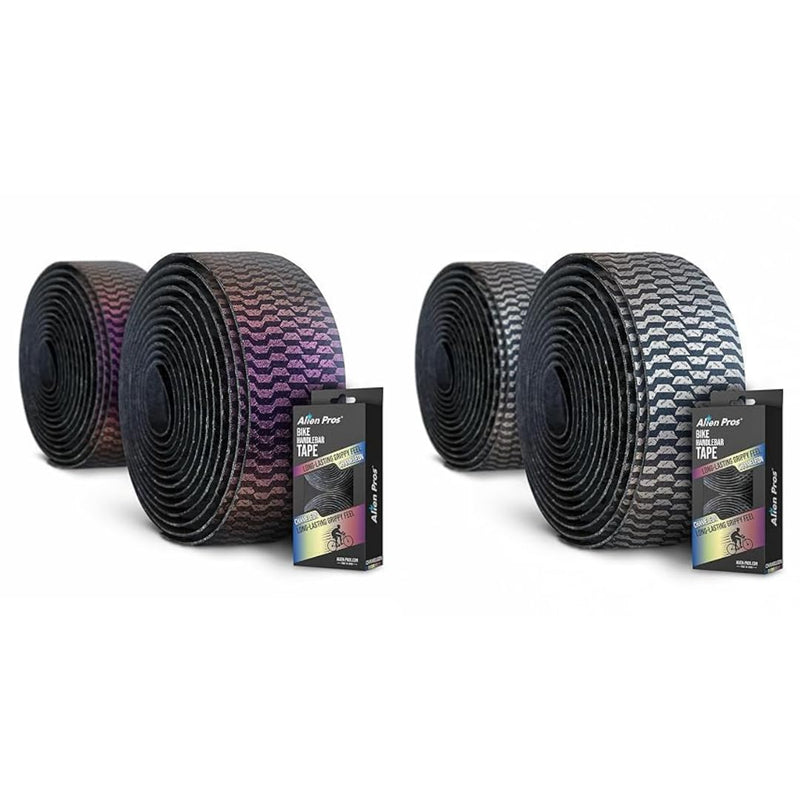 ALIEN PROS Set of 4 Purple & Silver Chameleon Bike Handlebar Tape - Elevate Your Ride with Stylish, Comfortable, and Color-Shifting PU Tape for Enhanced Grip with These Bicycle Handle bar Tape