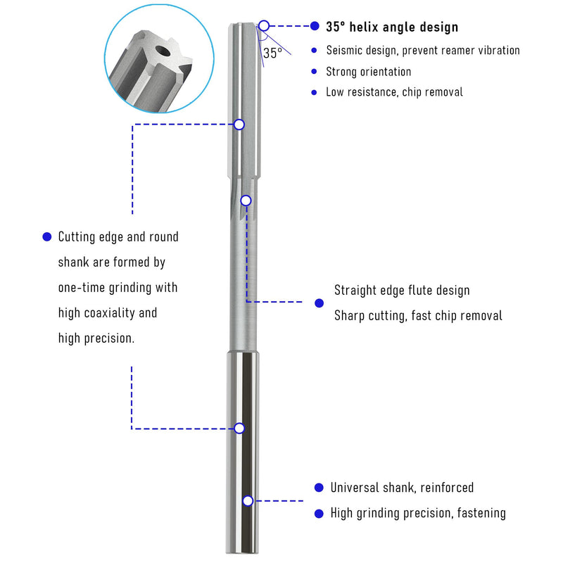 [Australia - AusPower] - Chucking Reamer 7mm, H7 HSS Cobalt M35 Lathe Machine Reamer Metric, 6 Straight Flutes, Round Straight Shank Milling Cutting Tool, for Stainless Steel Alloy Copper Metal 
