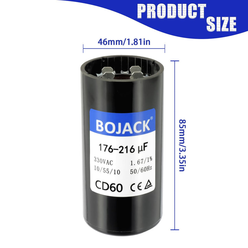 BOJACK CPT00320 176-216 UF/MFD 330 VAC Capacitor CD60 Dual Run Circular Start Capacitor fit for Standard Units, Heat Pump and HVAC Systems