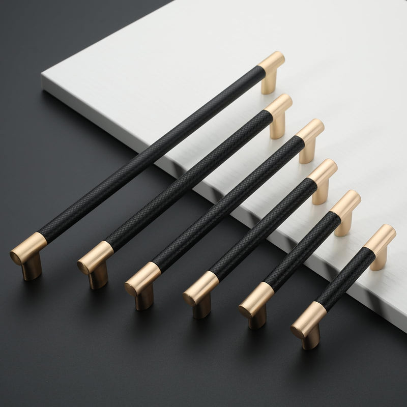 10 Pack 3''(76mm Hole to Hole) Black and Gold Cabinet Pulls, Knurled Brushed Gold & Matte Black Cabinet Handles for Kitchen Drawers, Bathroom Vanity, Dresser - Heavy Duty Zinc Alloy Hardware 3" Hole Center 10 Pack