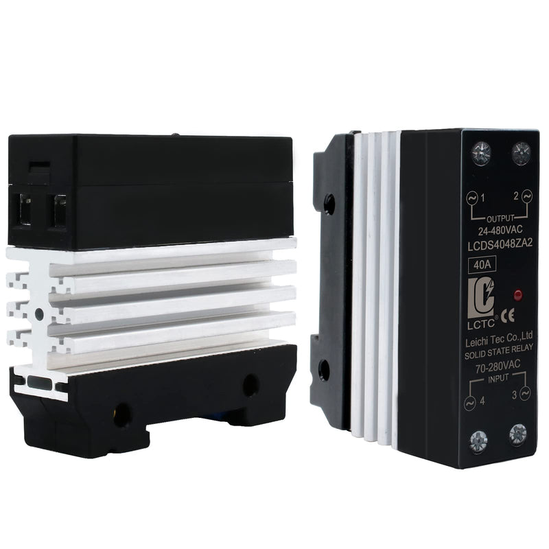 120VAC Solid State Relay DIN Rail with Heat Sink Optocoupler, 40A AC to AC (70-280V Input, 24-480V Output)