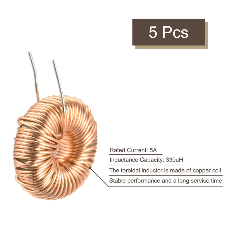 MECCANIXITY Toroid Inductance Copper Coil Magnetic Inductor 330uH 5A for DIY Circuit Board Pack of 5